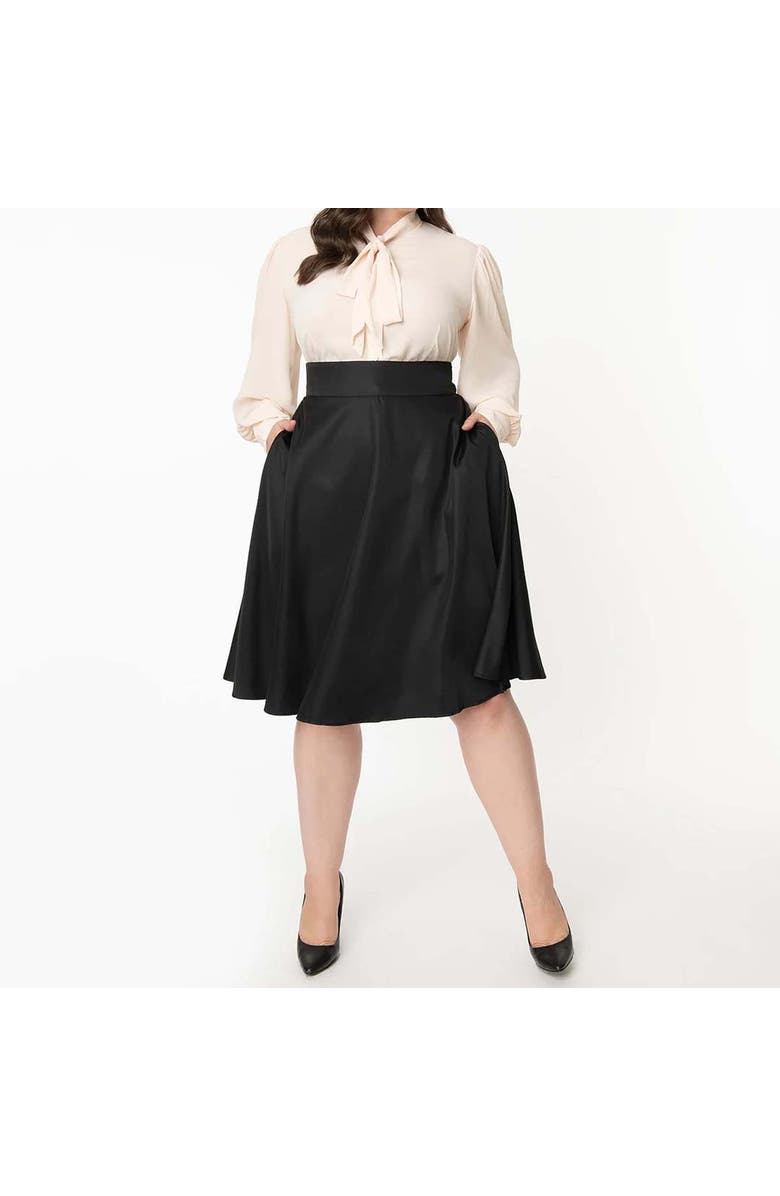 Unique Vintage Plus Size Retro Style High Waist Vivien Swing Skirt, Main, color, Black Solid