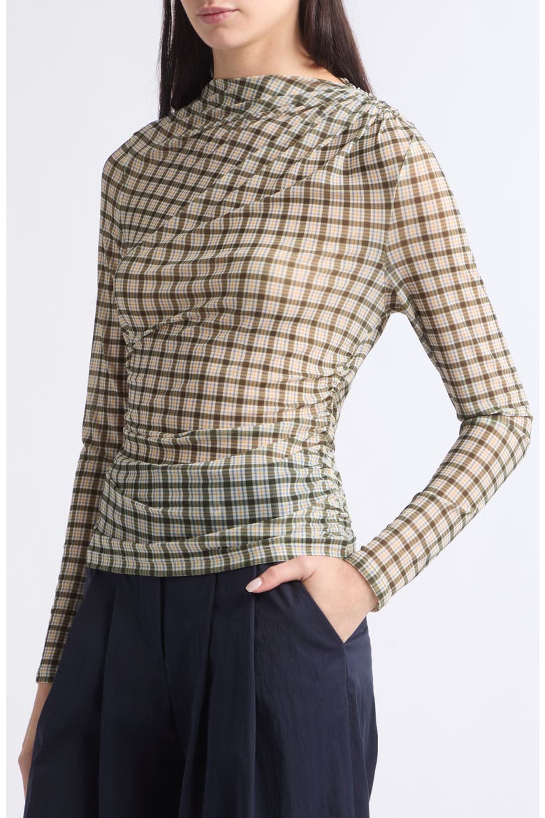 Nuvina Check Ruched Top, Alternate, color, LODEN MULTI