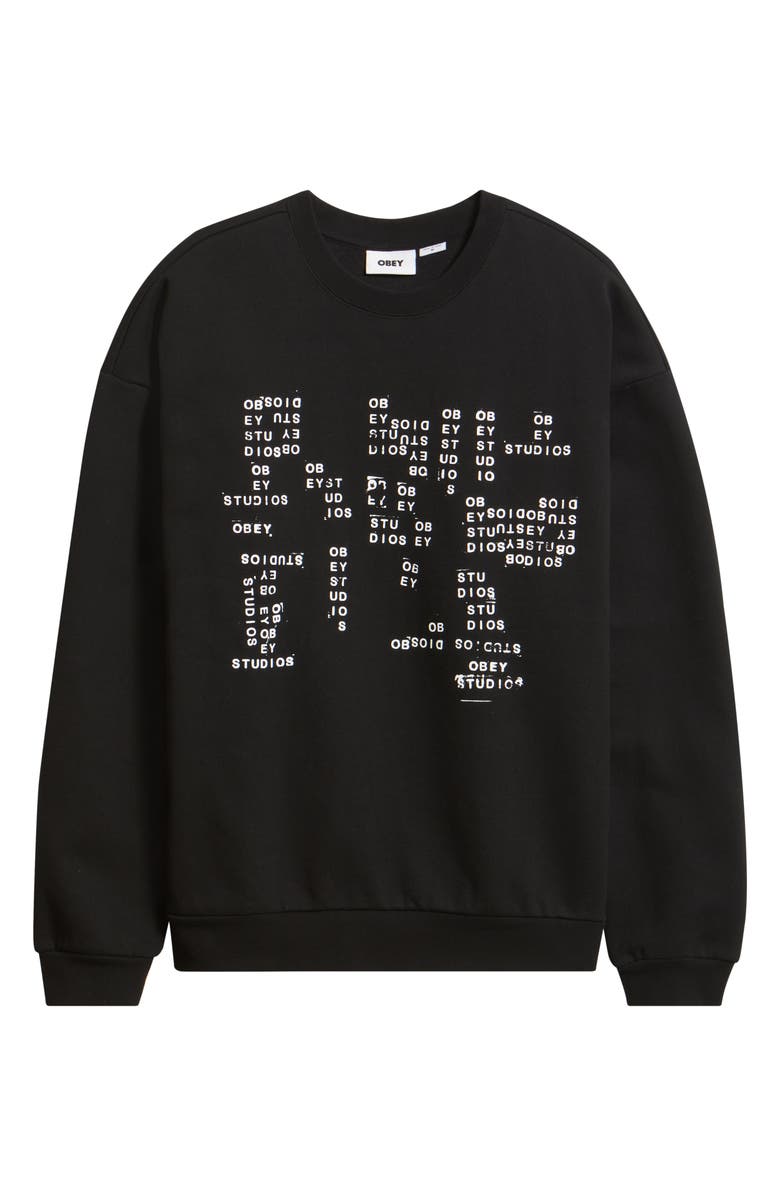 Obey Studios Stamp Heavyweight Crewneck Sweatshirt, Alternate, color, Black