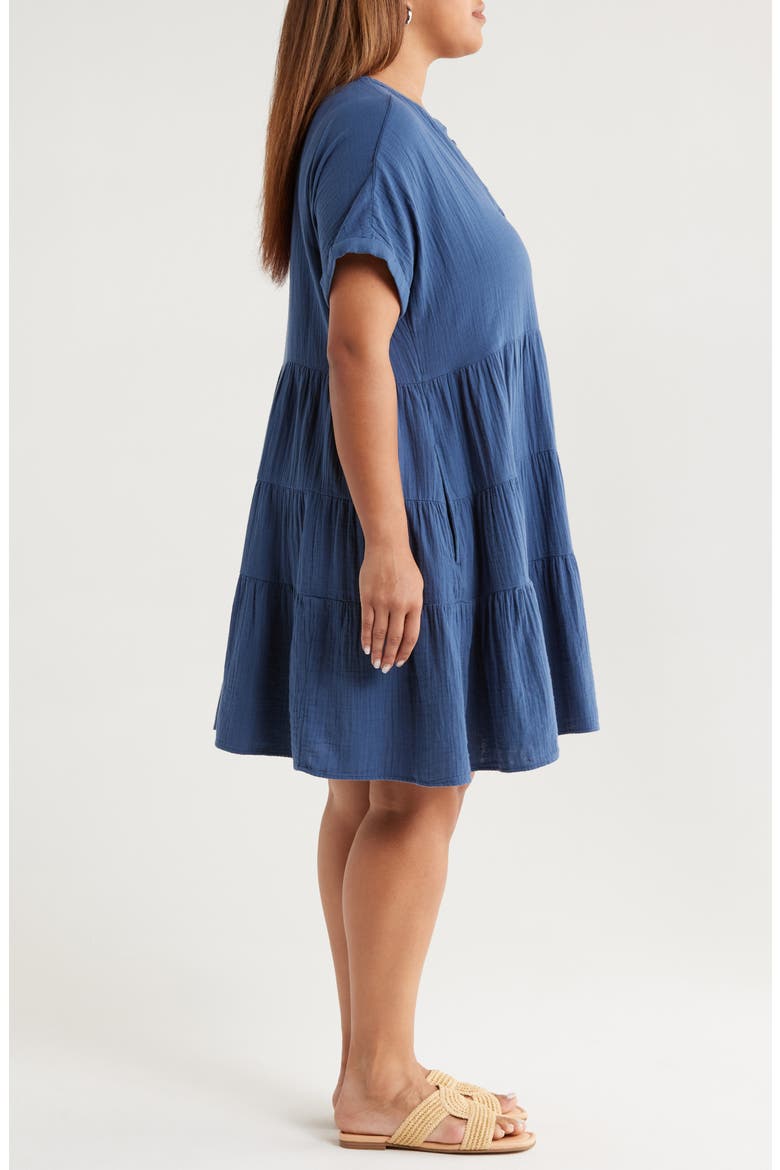 Cotton Gauze Tiered Popover Dress, Alternate, color, NAVY DENIM