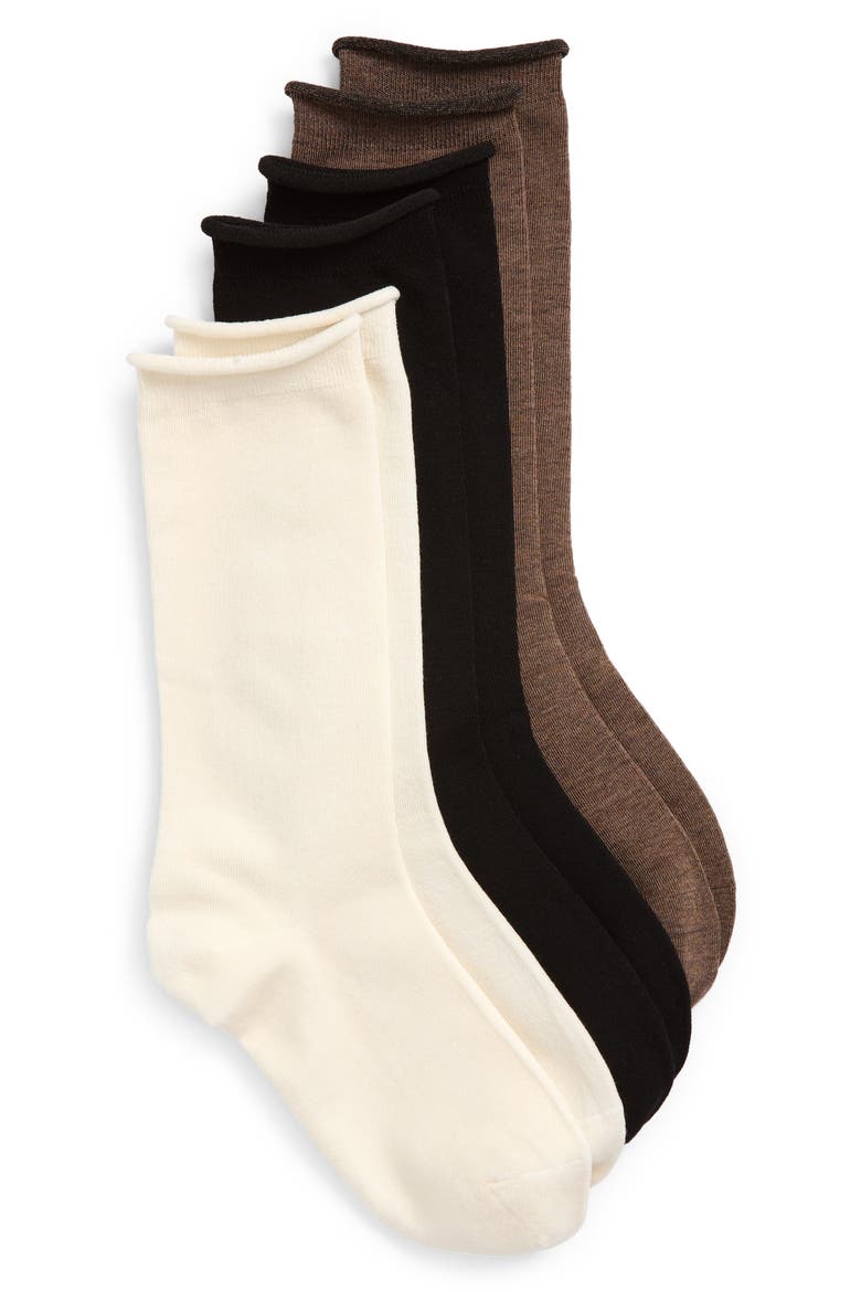 Assorted 3-Pack Socks, Main, color, BLACK- IVORY- BROWN