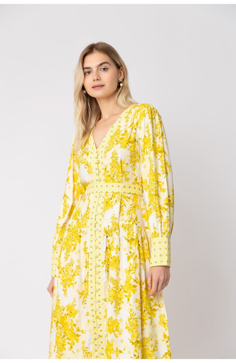 RAISHMA Aaliyah Yellow Cotton Dress, Alternate, color, Floral