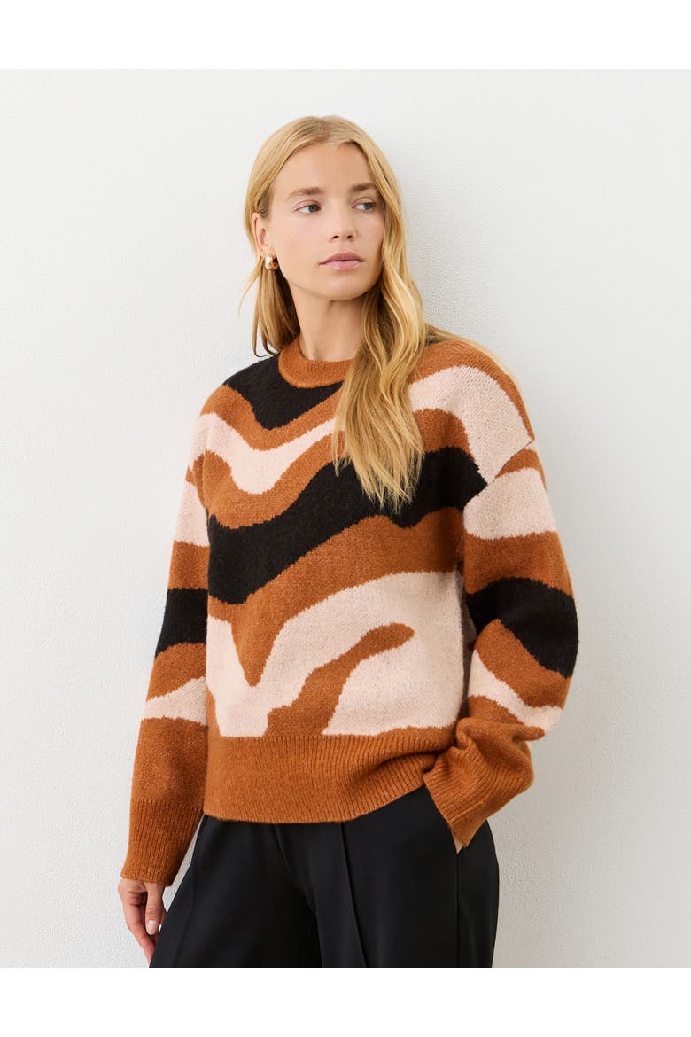 Minnie Abstract Print Knitted Sweater, Main, color, Brown