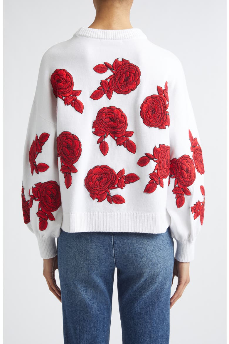 Carwen Embroidered Balloon Sleeve Sweater, Alternate, color, SOFT WHITE/ BRIGHT POPPY