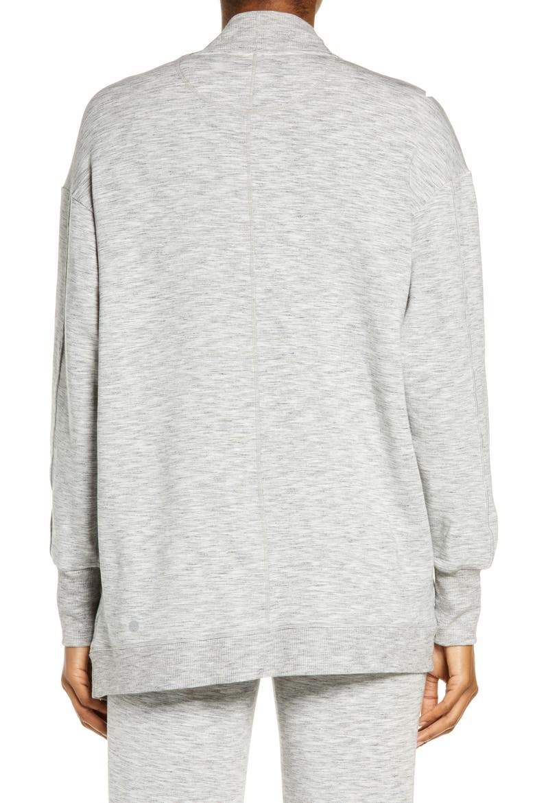Peaceful Fleece Open Front Cardigan, Alternate, color, GREY LIGHT HEATHER