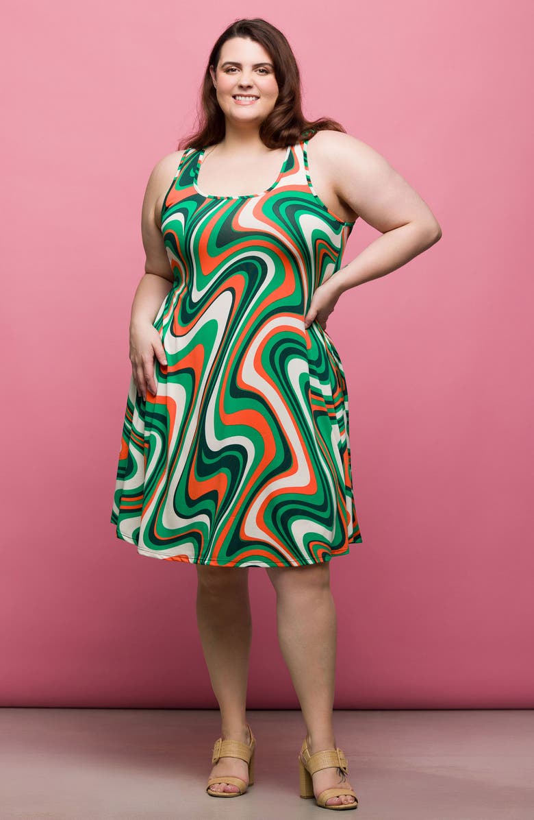 24seven Comfort Apparel Swirl Print Knit Minidress, Alternate, color, Green Multi