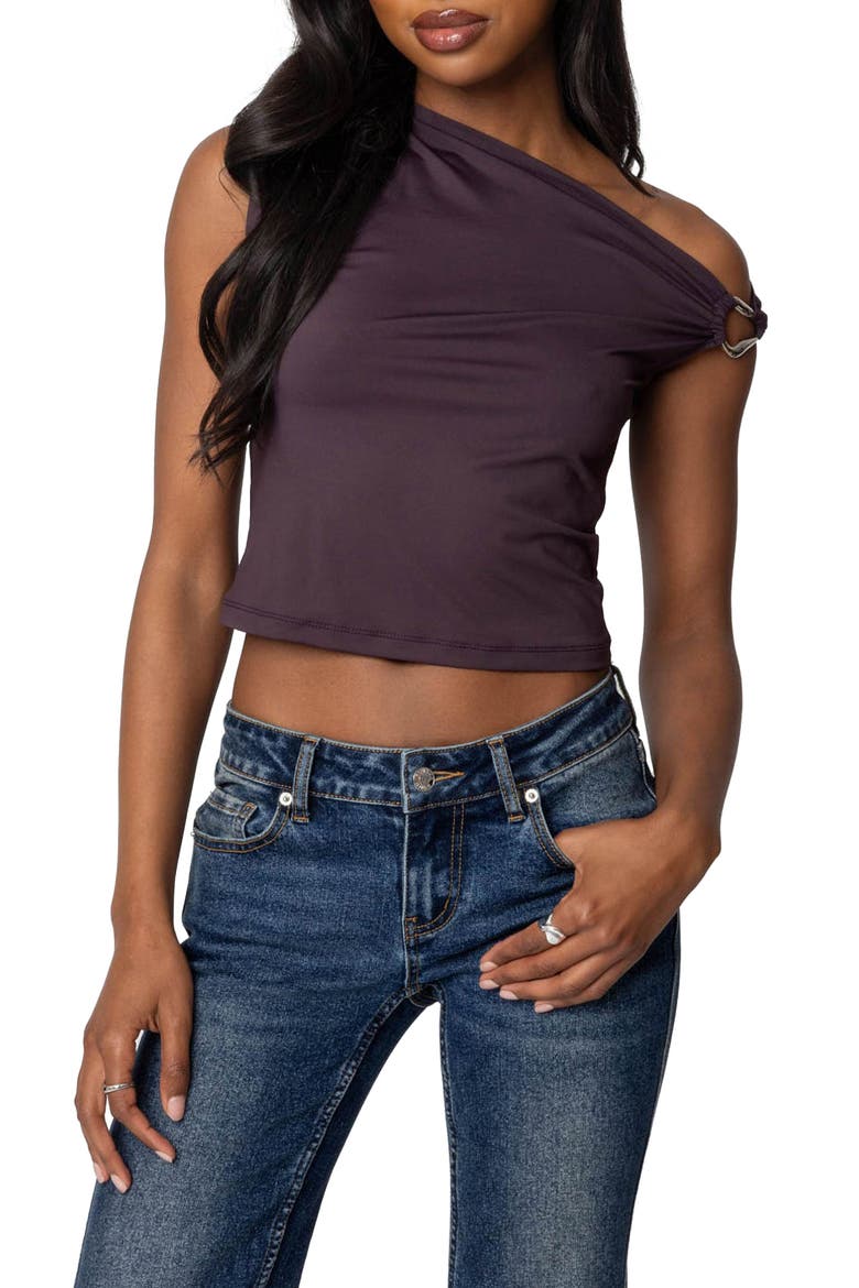 Metal Ring One-Shoulder Top, Main, color, PURPLE