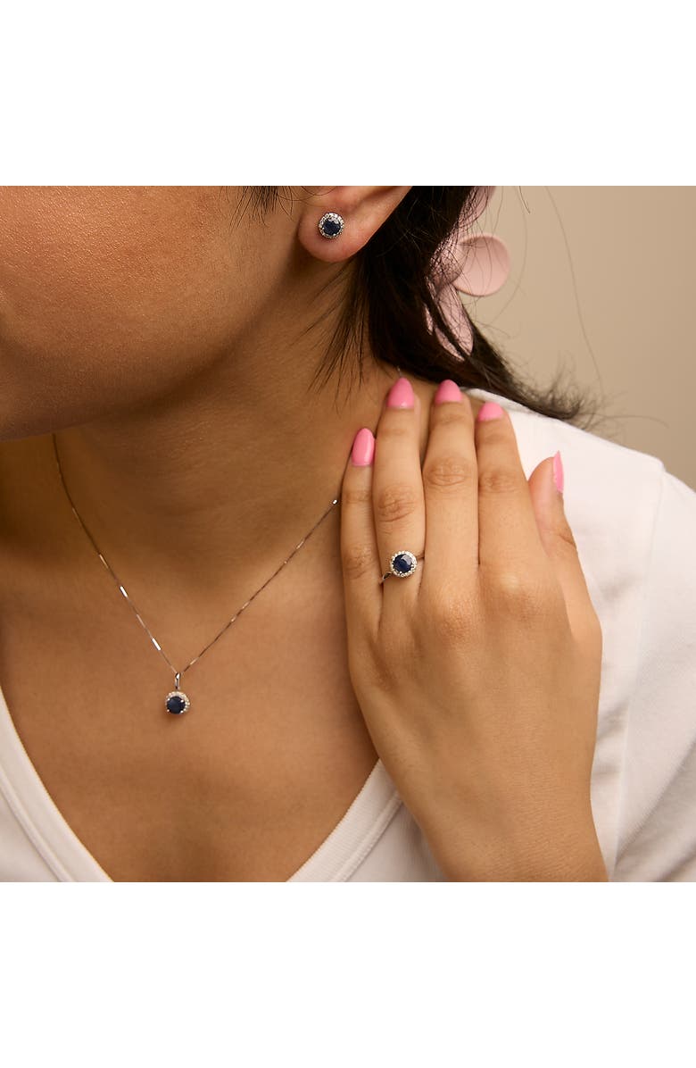 Haus of Brilliance 10K Gold Gemstone and 3/8 Cttw Diamond Halo Jewelry Set, Alternate, color, White | Blue Sapphire