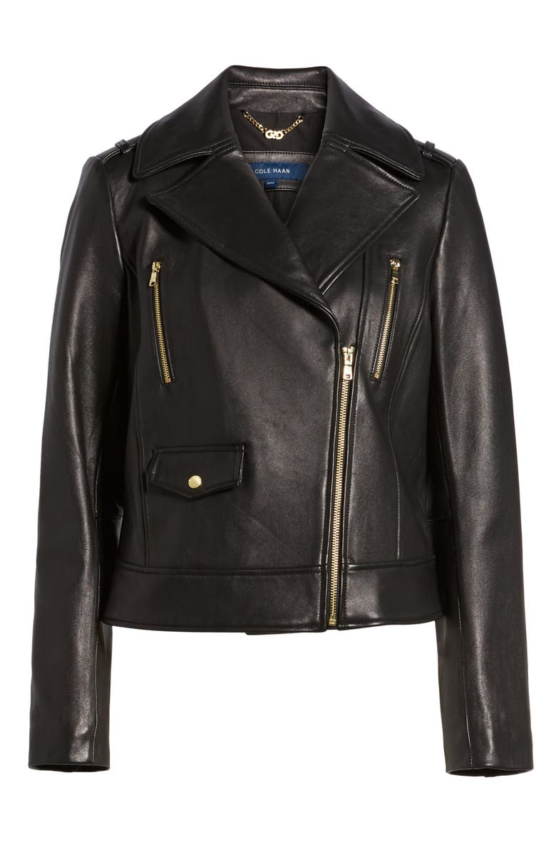 Cole Haan Signature Leather Moto Jacket, Alternate, color, Black