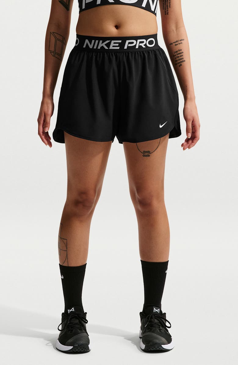 Nike Pro Dri-FIT Shorts, Main, color, Black/ White