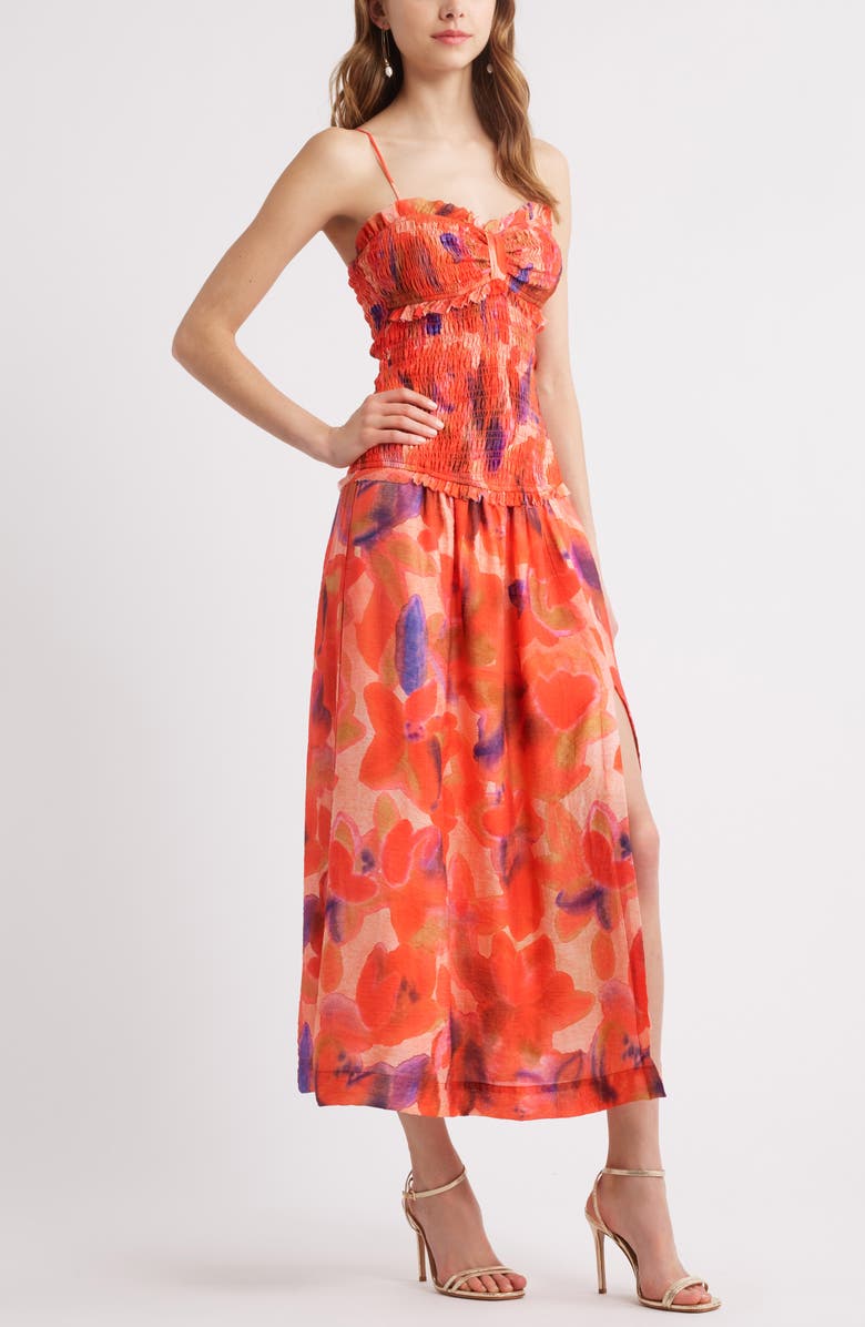 Chelsea28 Smocked Drop Waist Midi Dress, Main, color, Pink Floral Multi