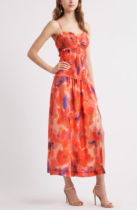 Smocked Drop Waist Midi Dress