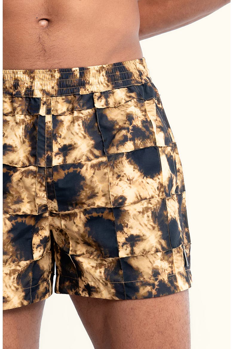 Sebastian Grid Pintuck 4-Inch Nylon Swim Trunks, Alternate, color, MOLINO/ BROWN