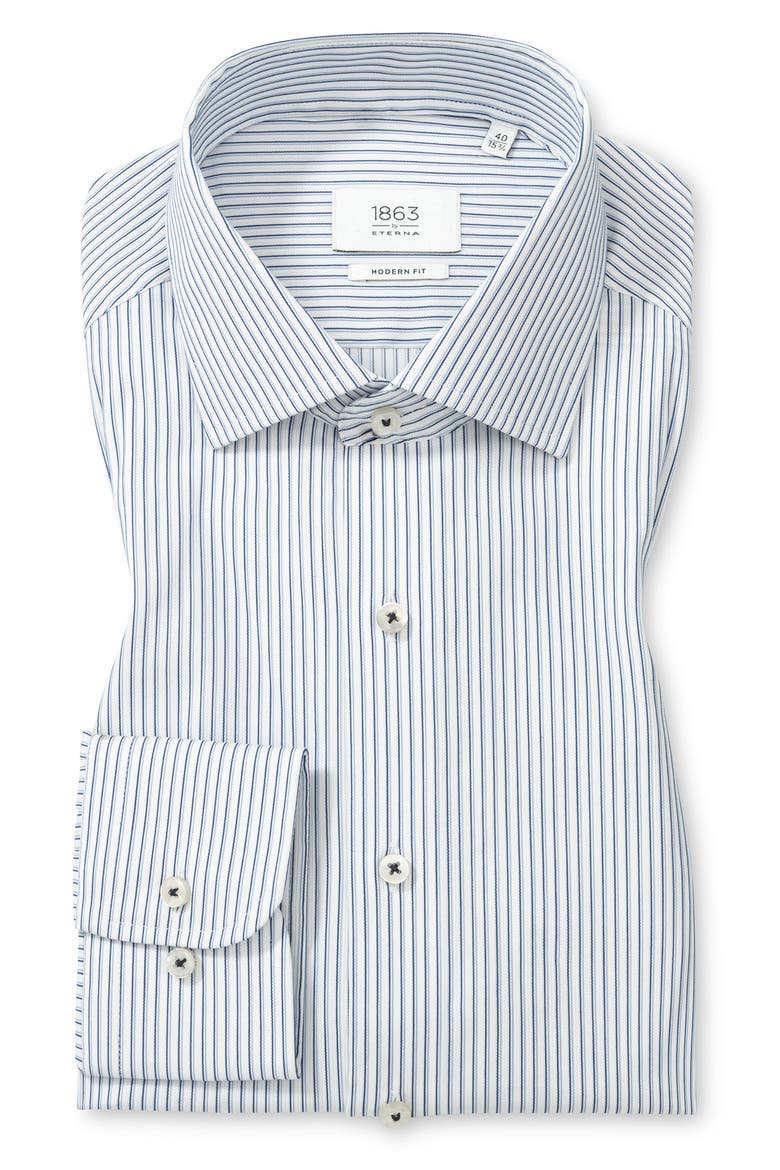 Modern Fit Pique Stripe Button Front Shirt, Alternate, color, BLUE
