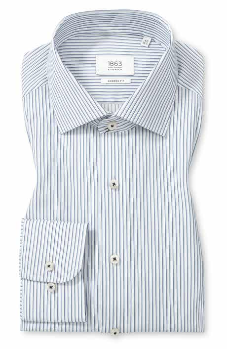 Eterna Modern Fit Pique Stripe Button Front Shirt