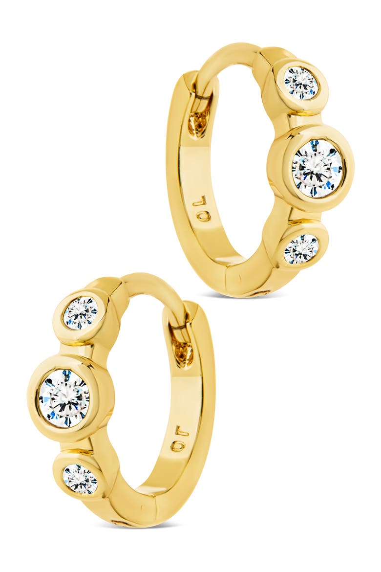 Karolina Cubic Zirconia Trio Huggie Hoop Earrings, Alternate, color, GOLD