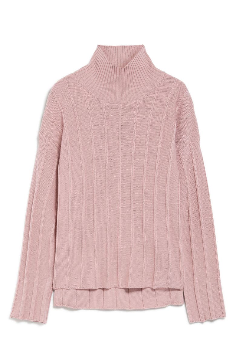 Max Mara Leisure Beira High-Low Virgin Wool Rib Sweater, Alternate, color, Pink