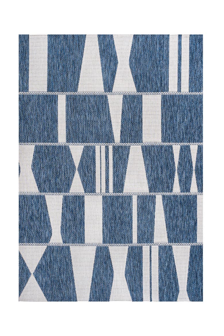Odette Modern Geometric Abstract Two-Tone Indoor/Outdoor Area Rug, Main, color, Navy/Cream