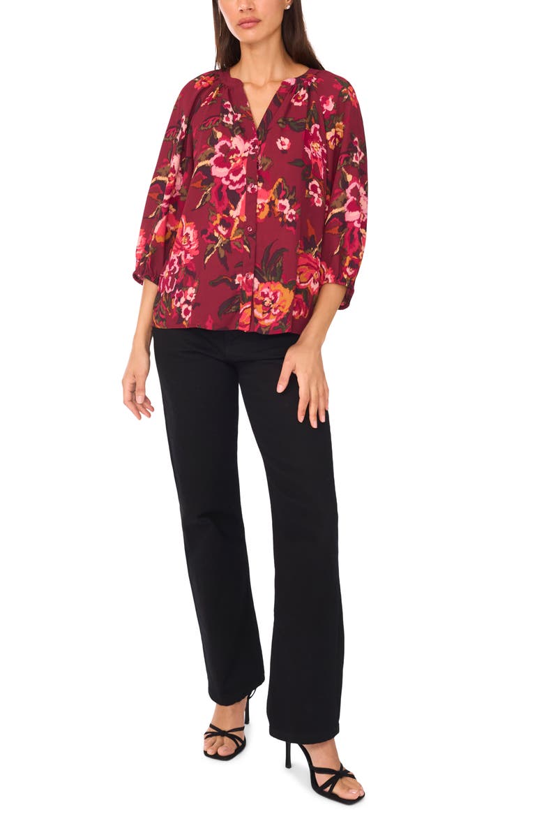 Vince Camuto V-Neck Puff Sleeve Blouse, Alternate, color, Zinfandel