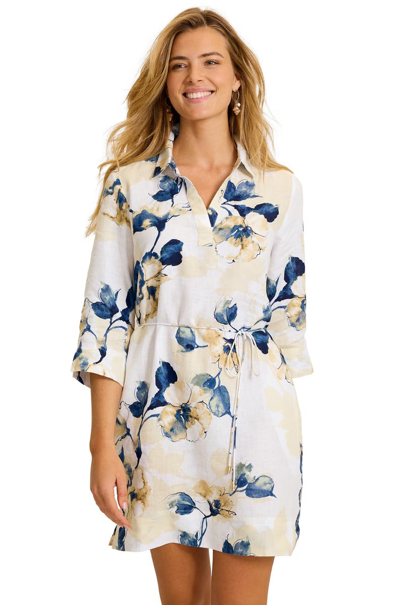 Tommy Bahama Beleza Blossom Linen Shift Dress, Alternate, color, White