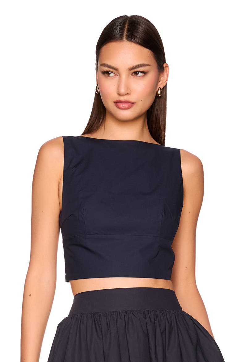 Open Bow Back Cotton Poplin Top, Alternate, color, MIDNIGHT