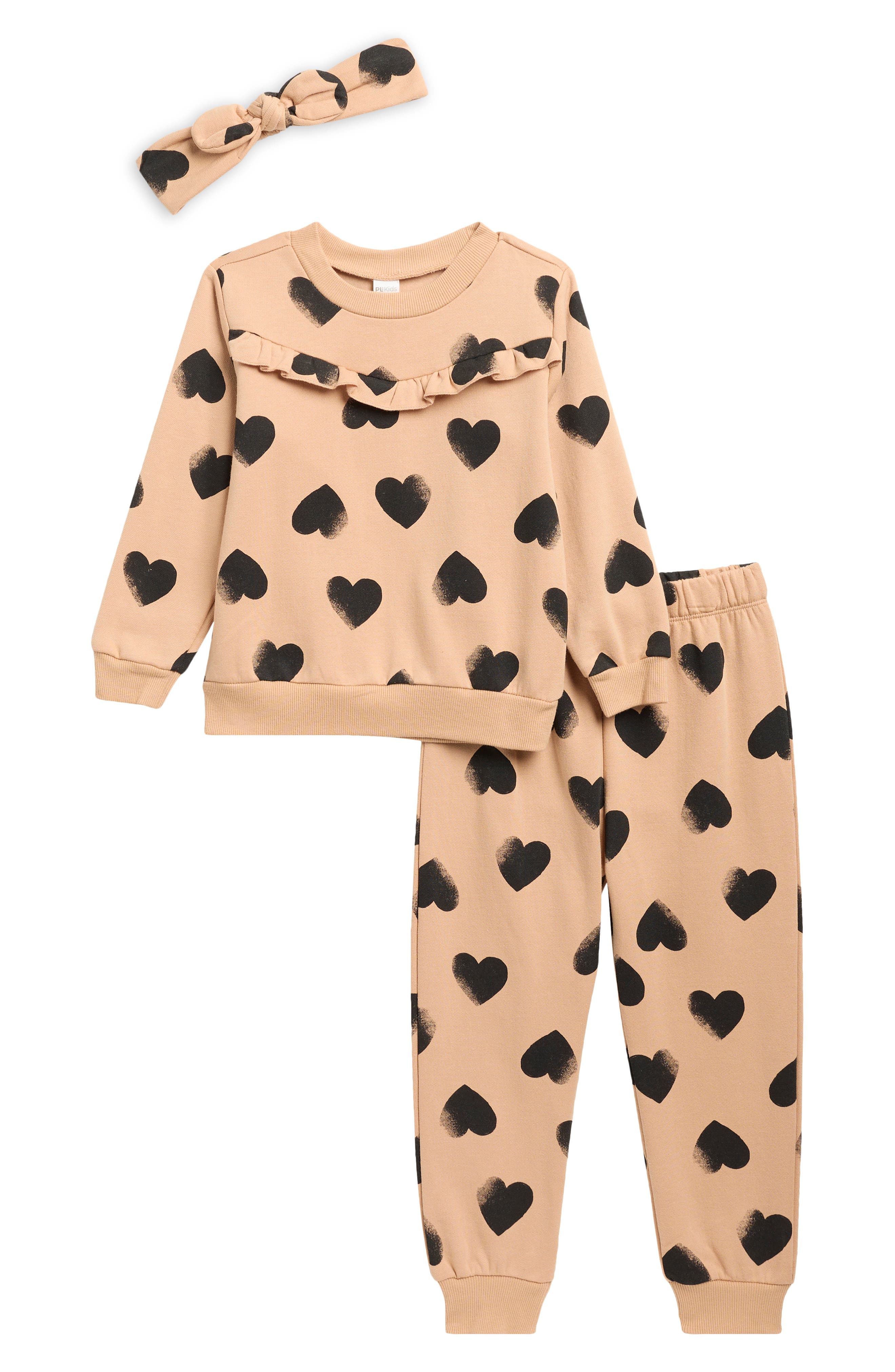 Petit Lem Kids' 3-piece Sweatshirt, Joggers & Headband Set In Neutral
