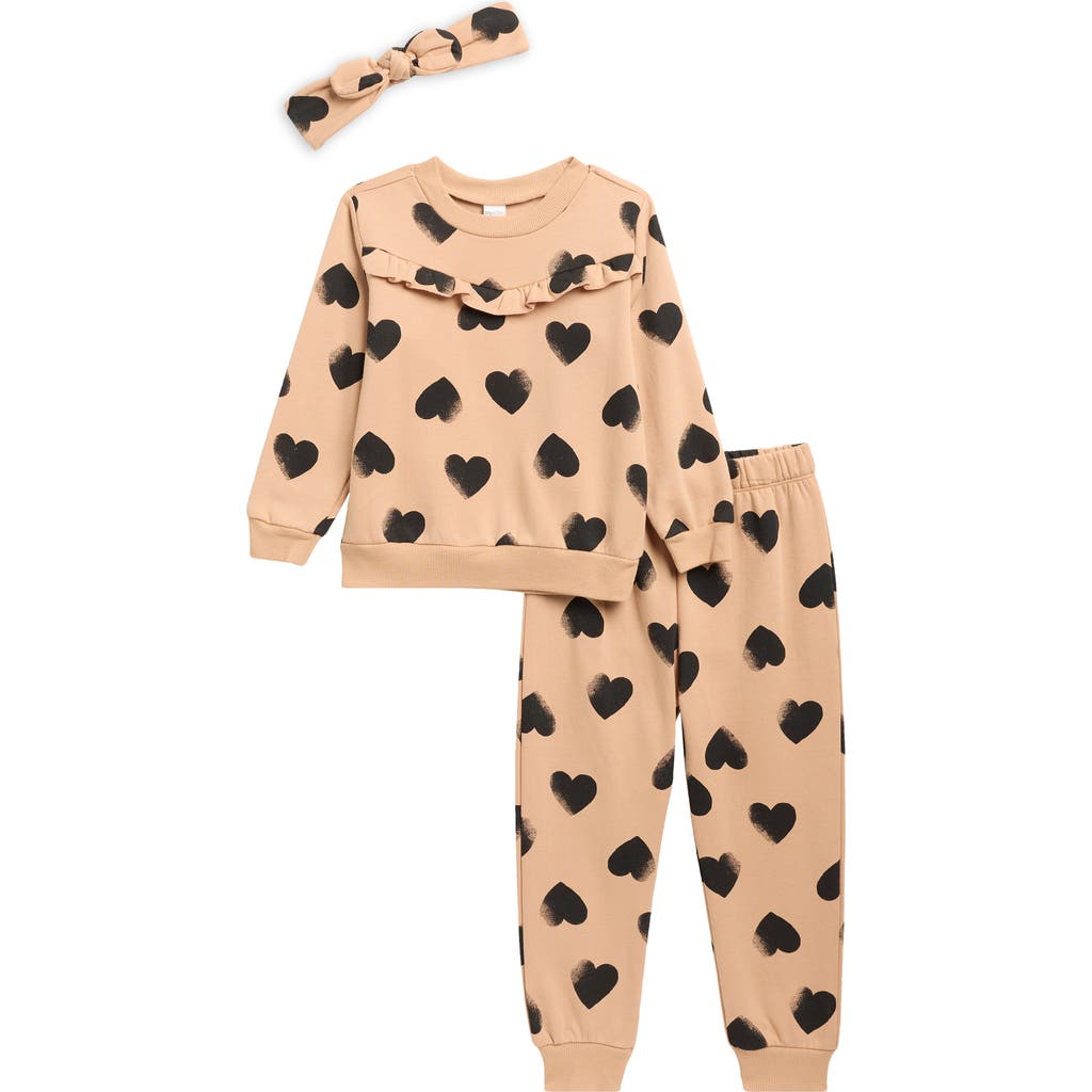 Petit Lem Kids' 3-piece Sweatshirt, Joggers & Headband Set In Neutral