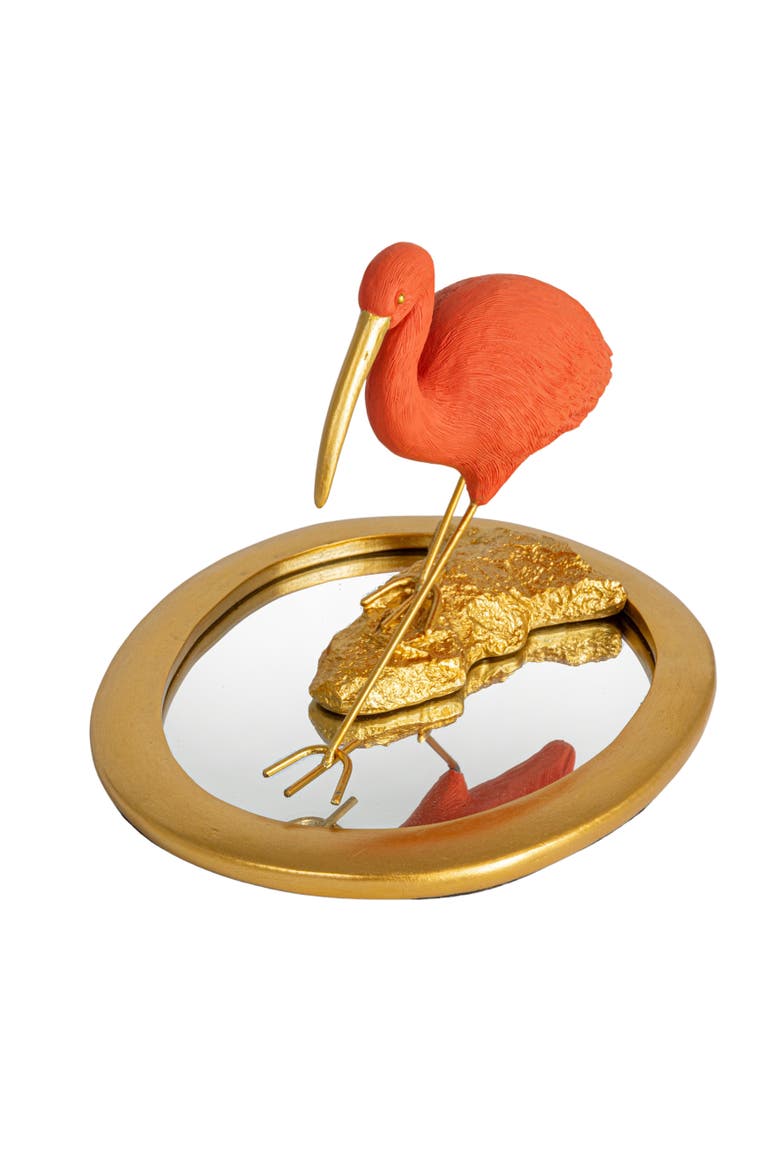 Elegant Ibis Reflection Figurine, Multicolor, Main, color, Pink