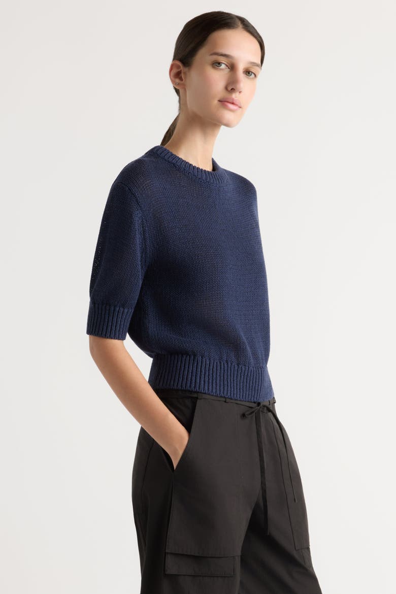 Heidi Pullover Short-Sleeve Knit Top, Alternate, color, Navy