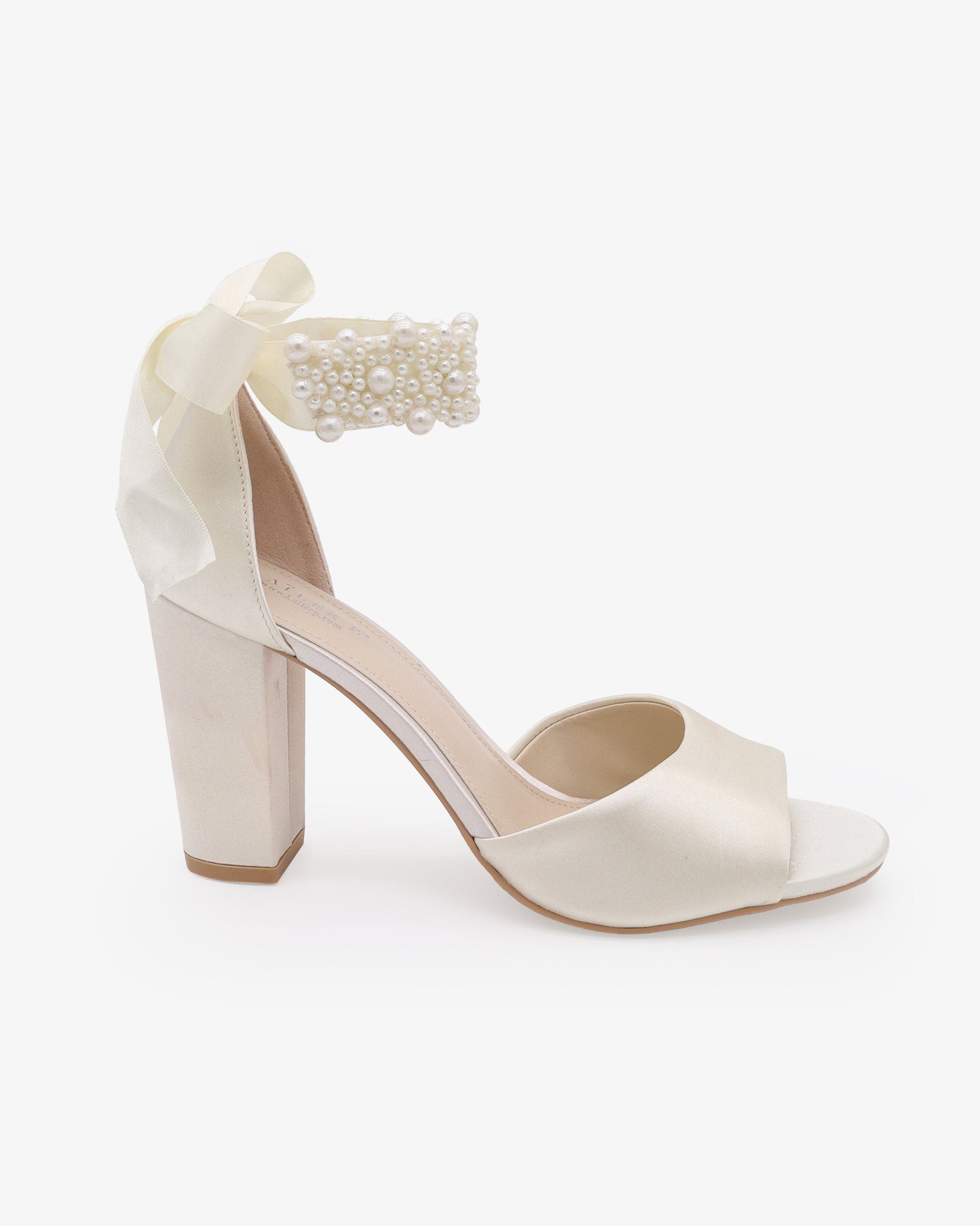 Sasha Satin Block Heel Wedding Sandals with Perla Ankle Strap, Alternate, color, Ivory