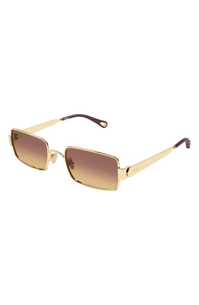 Chloé 53mm Gradient Rectangular Sunglasses, Alternate, color, Gold / Brown Lens