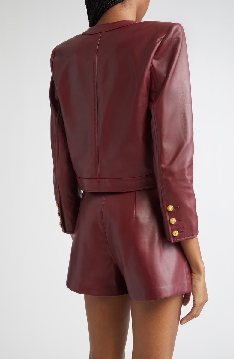 L'AGENCE Deidra Lambskin Leather Crop Jacket, Alternate, color, Black Cherry