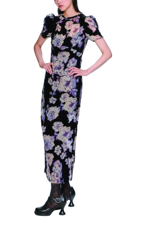 Anna Sui Cabbage Rose Devore Maxi Dress In Black