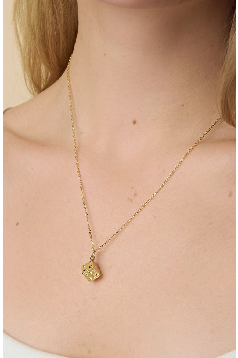 Dice Charm Necklace, Alternate, color, Gold