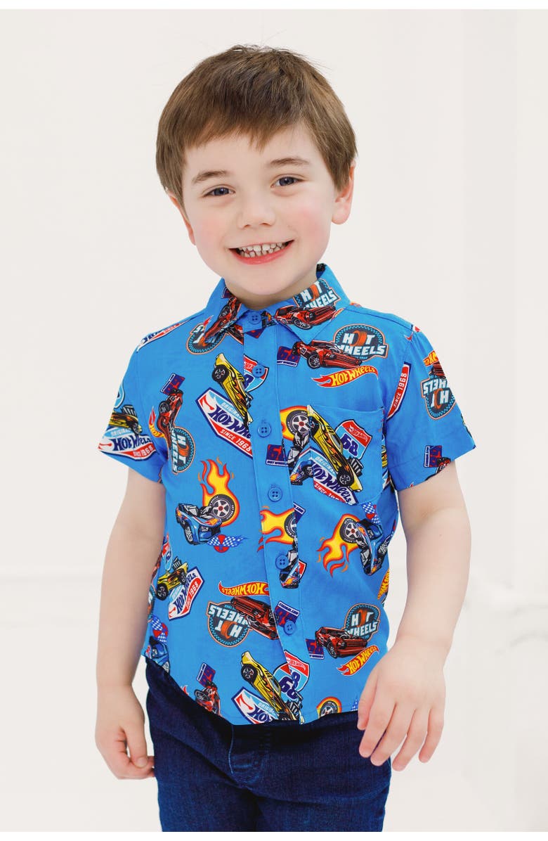 Hot Wheels Short Sleeve Button Down Shirt, Alternate, color, Blue