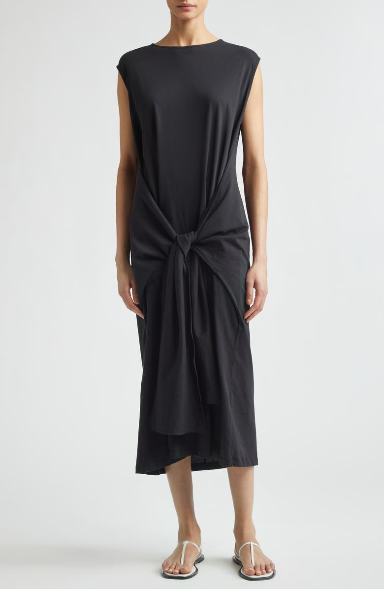 TOTEME Tie Waist Organic Cotton Jersey Midi Dress, Main, color, Black