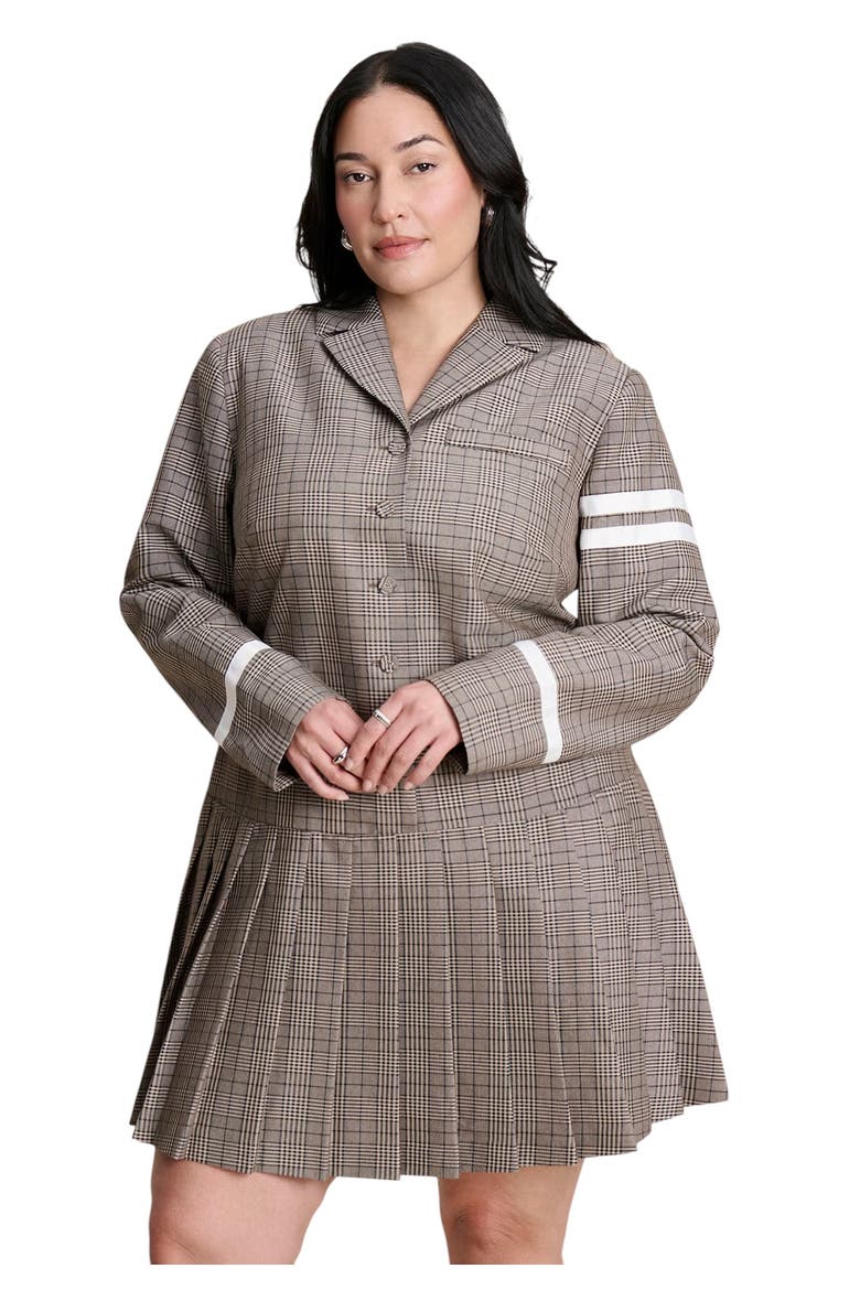 Pleated Plaid Mini Dress, Alternate, color, BROWN PLAID