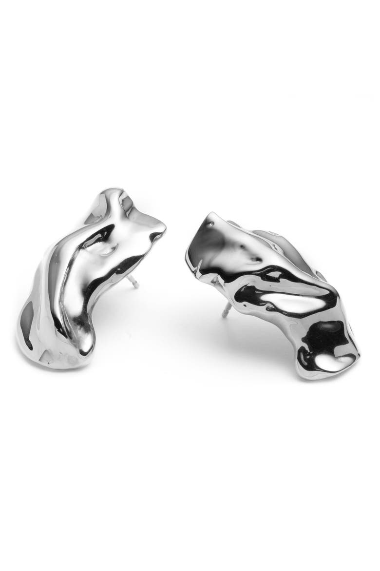 Molten Stud Earrings, Alternate, color, STERLING SILVER