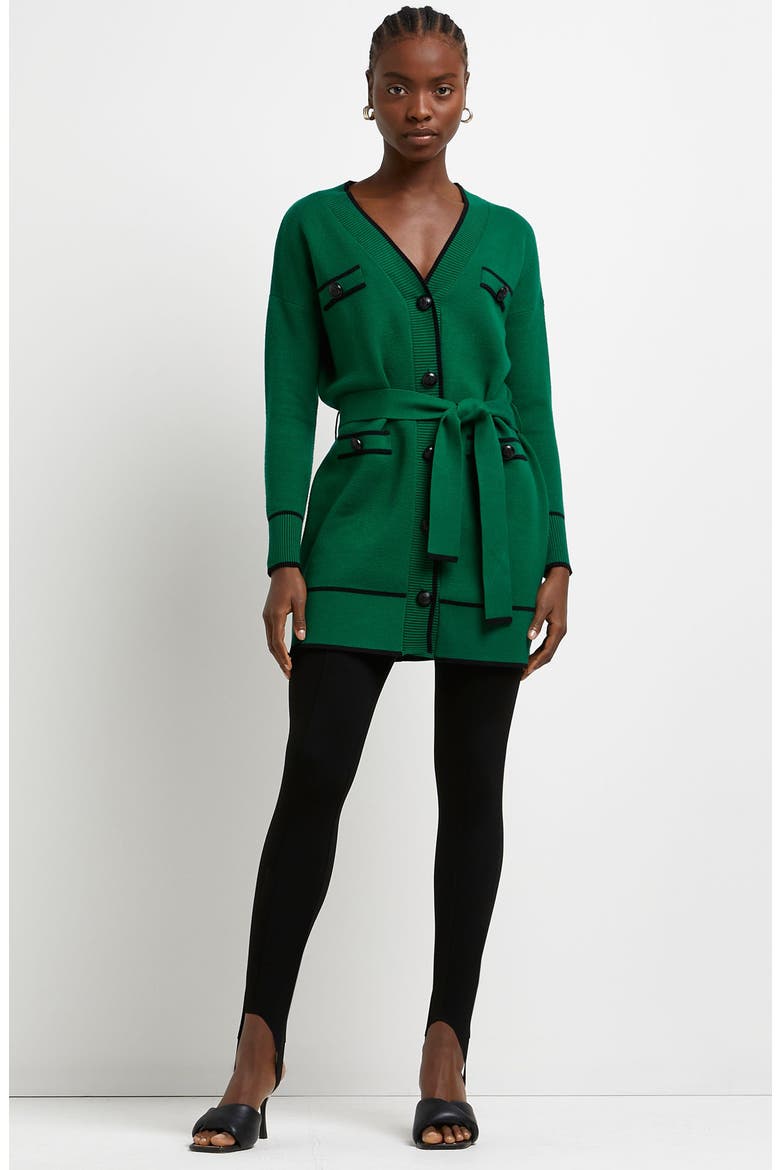 Tipped Belted Cardigan, Alternate, color, GREEN