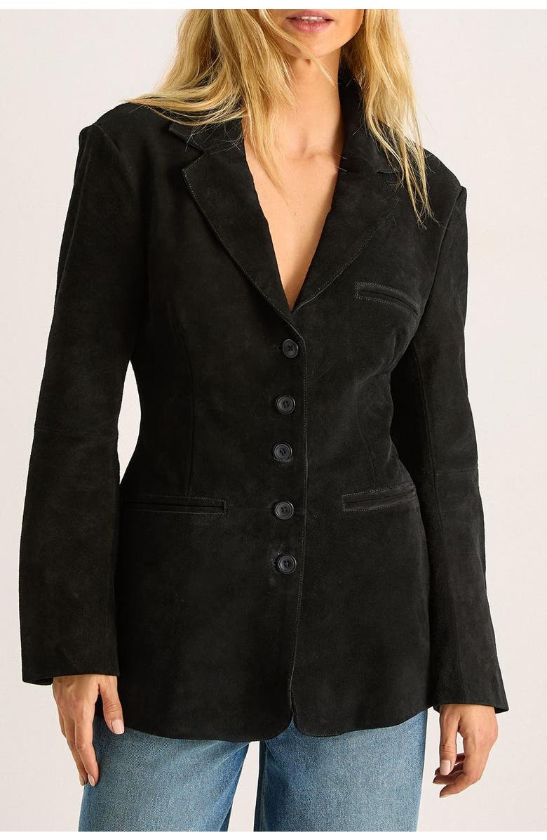 NASTY GAL Real Suede Cinched Waist Blazer, Alternate, color, Black