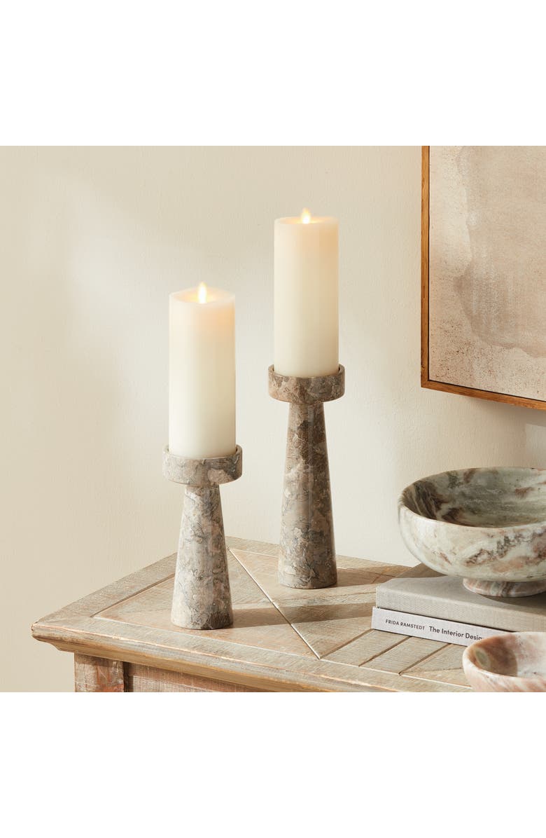 Napa Home & Garden Terrene Candle Stands, Set of 2 - Gray & White Marble, Alternate, color, Grey