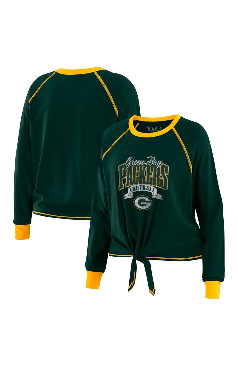 WEAR by Erin Andrews Women's WEAR by Erin Andrews Green/Gold Green Bay Packers Plus Size Tie-Front Long Sleeve Top, Main, color, Green
