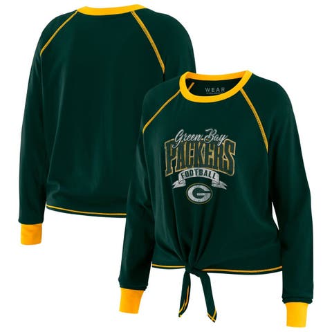 Women's WEAR by Erin Andrews Green/Gold Green Bay Packers Plus Size Tie-Front Long Sleeve Top