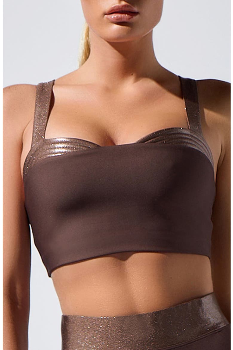 Lina Metallic Trim Longline Sports Bra, Main, color, OAK