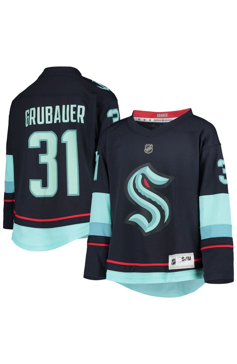 Outerstuff Youth Philipp Grubauer Deep Sea Blue Seattle Kraken Home Replica Player Jersey, Main, color, Navy