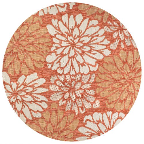 Jonathan Y Zinnia Modern Floral Textured Weave Indoor/outdoor Round Area Rug In Orange/cream