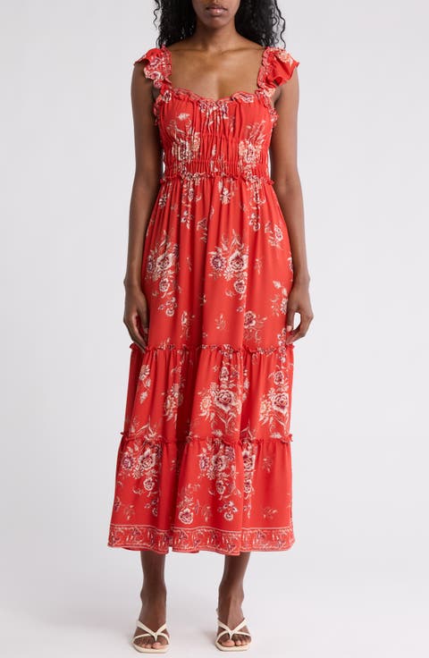 Ruffle Cap Sleeve Tiered Maxi Dress
