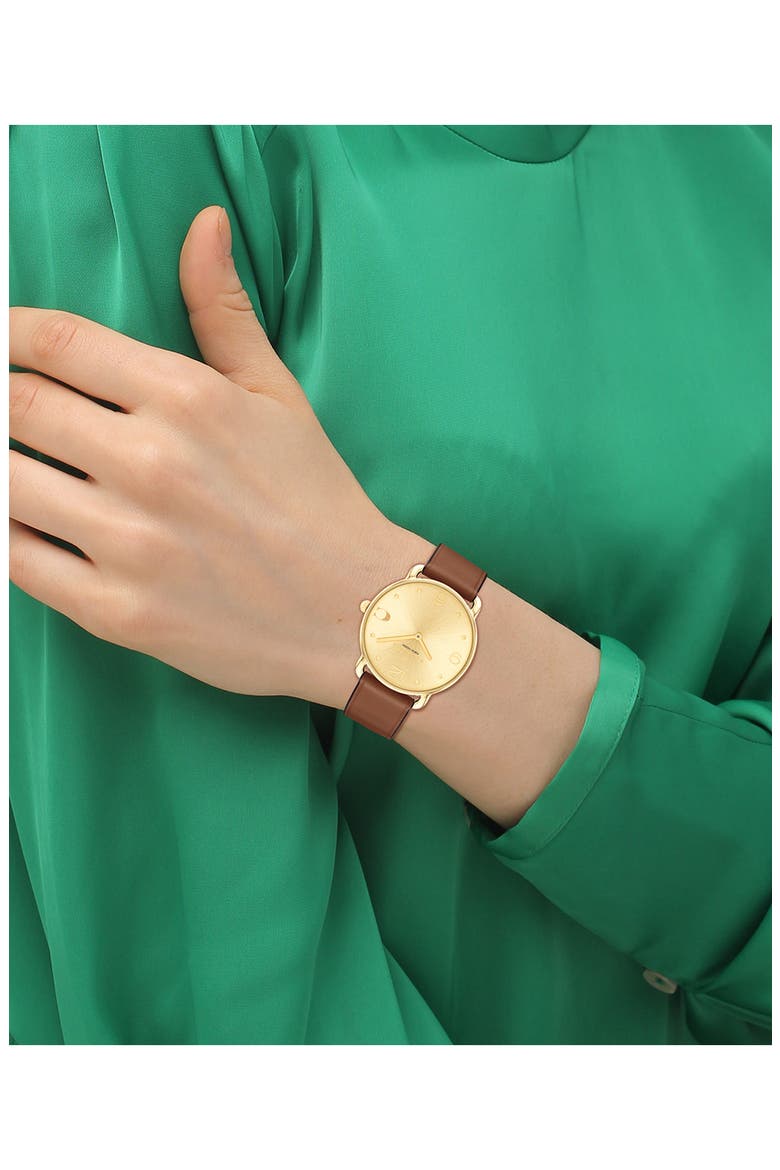 Elliot Leather Strap Watch, 36mm, Alternate, color, GOLD