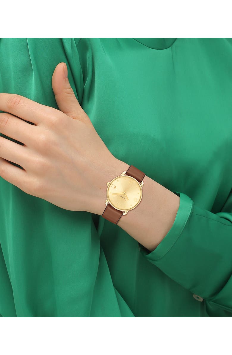 COACH Elliot Leather Strap Watch, 36mm, Alternate, color, Gold