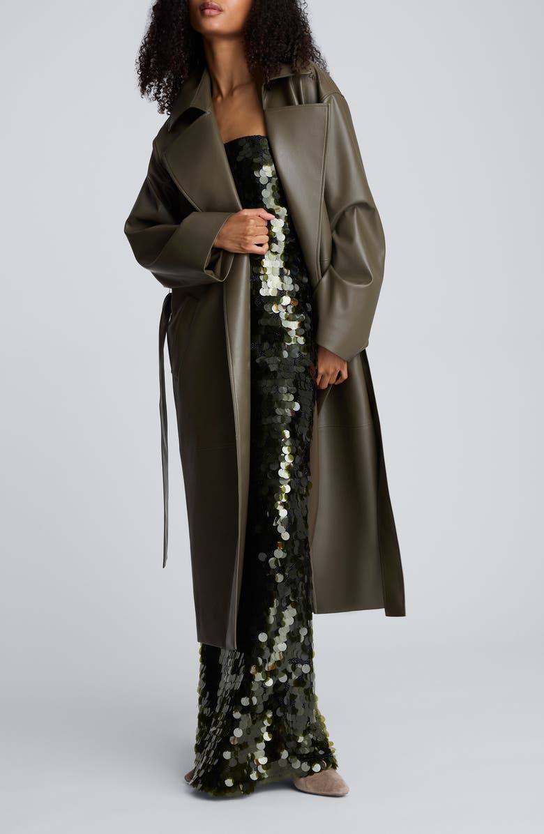 Kenneth Cole Faux Leather Belted Trench Coat, Alternate, color, 